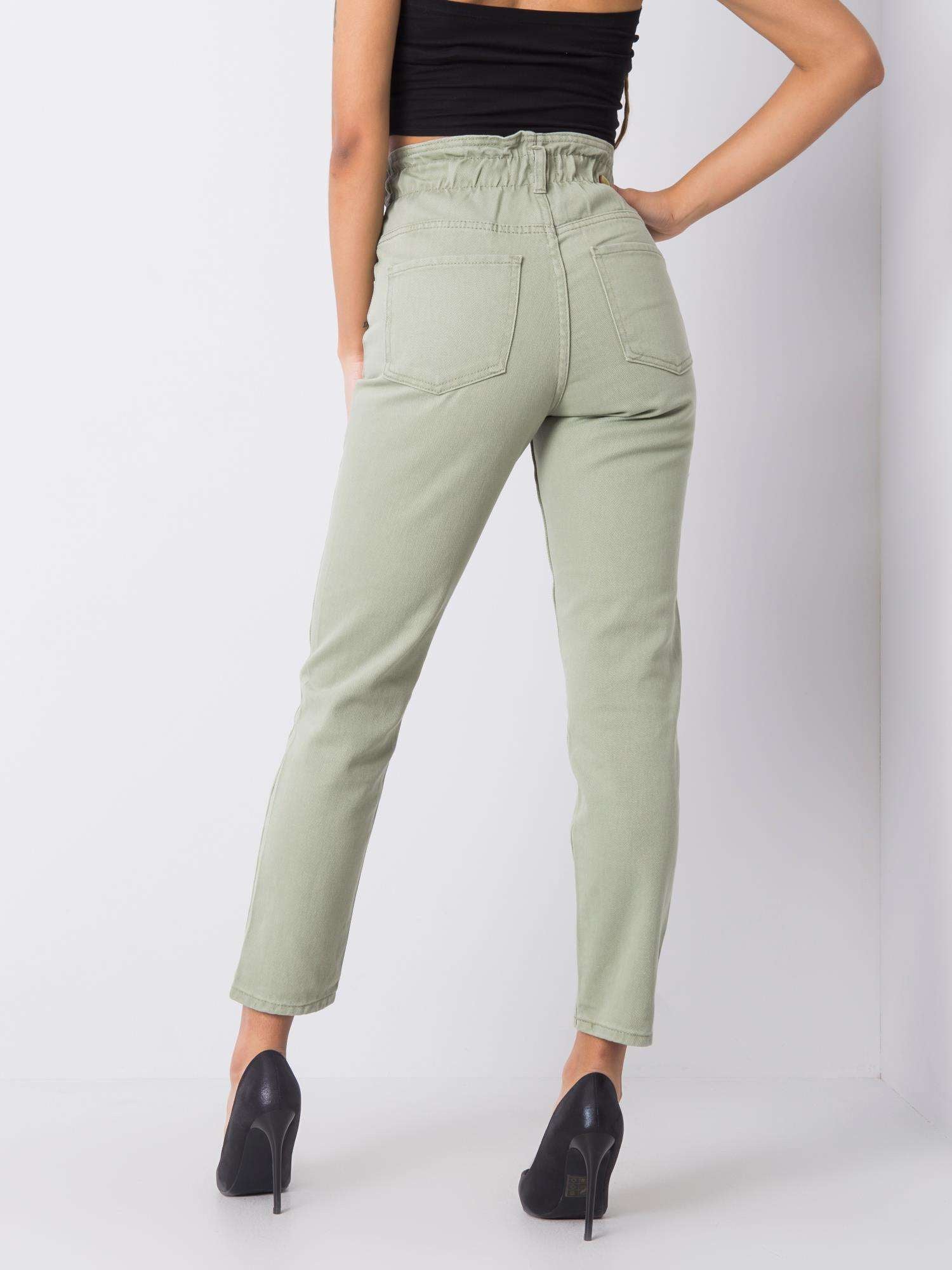 RUE PARIS Khaki jeansy high waist