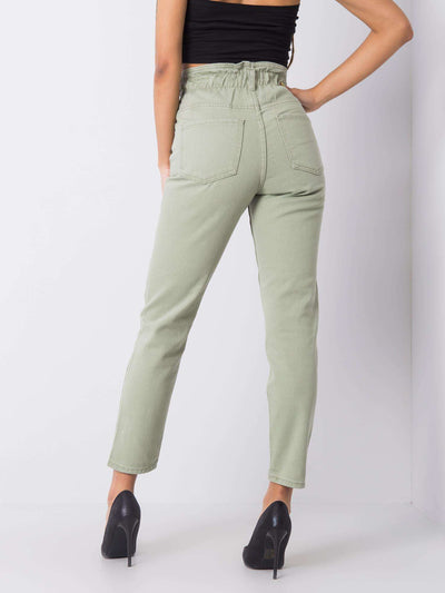 RUE PARIS Khaki jeansy high waist