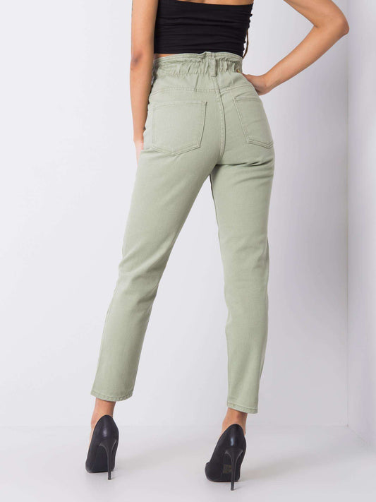 RUE PARIS Khaki jeansy high waist