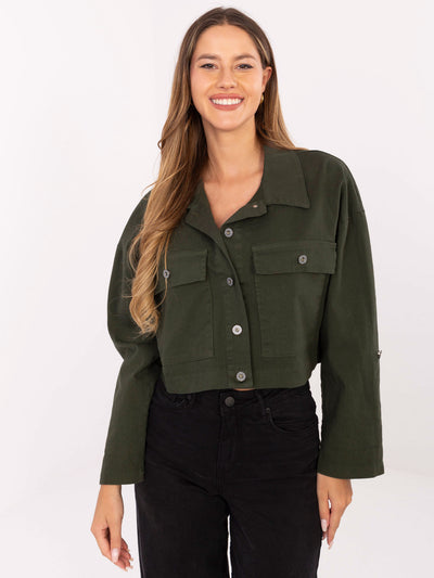 RUE PARIS Khaki krótka kurtka jeansowa