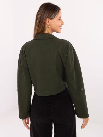RUE PARIS Khaki krótka kurtka jeansowa