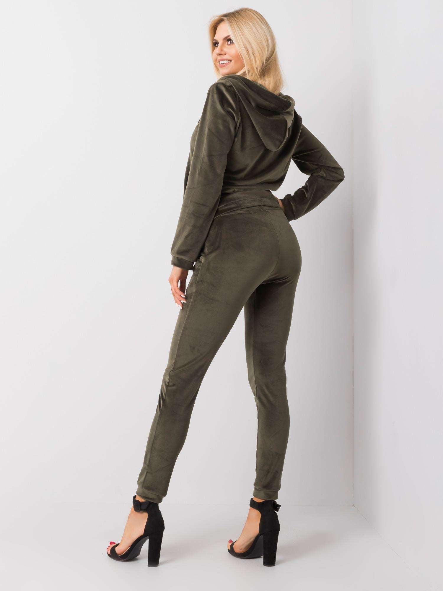 Khaki damski komplet welurowy