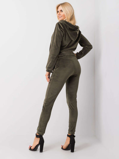 Khaki damski komplet welurowy
