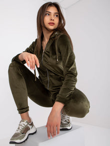 Khaki komplet welurowy damski