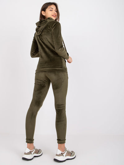 Khaki komplet welurowy damski