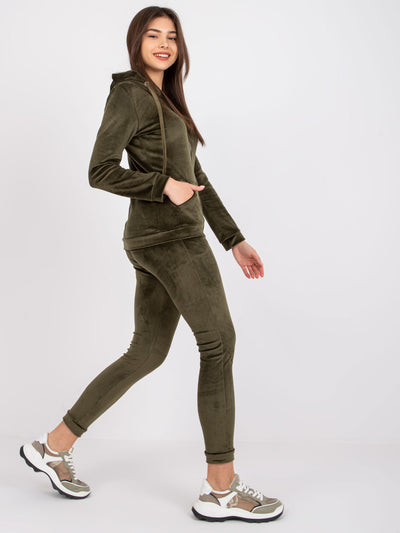 Khaki komplet welurowy damski