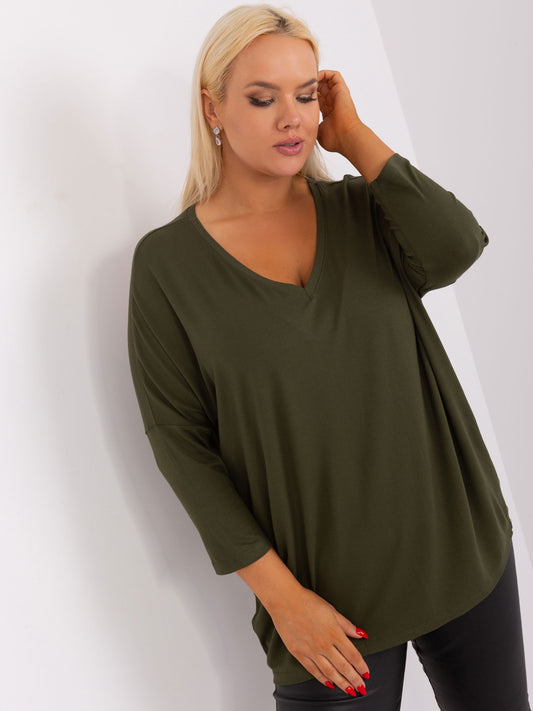 Khaki bluzka plus size basic z dekoltem V