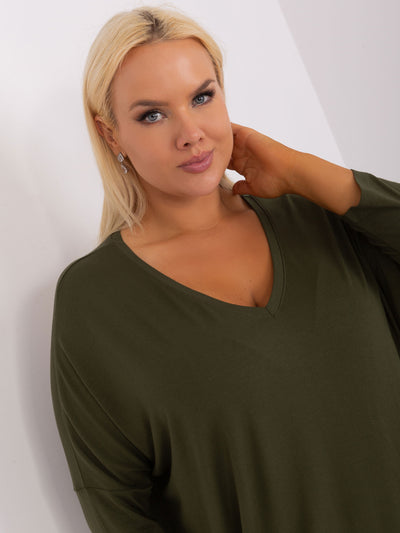 Khaki bluzka plus size basic z dekoltem V