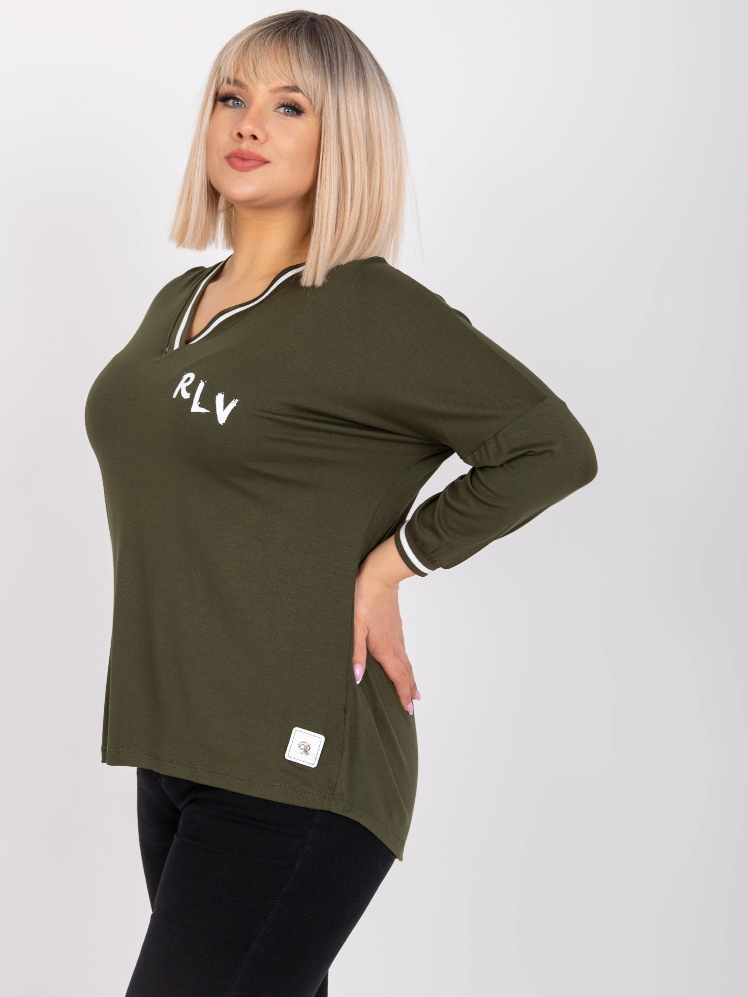 Khaki bluzka plus size z bawełny