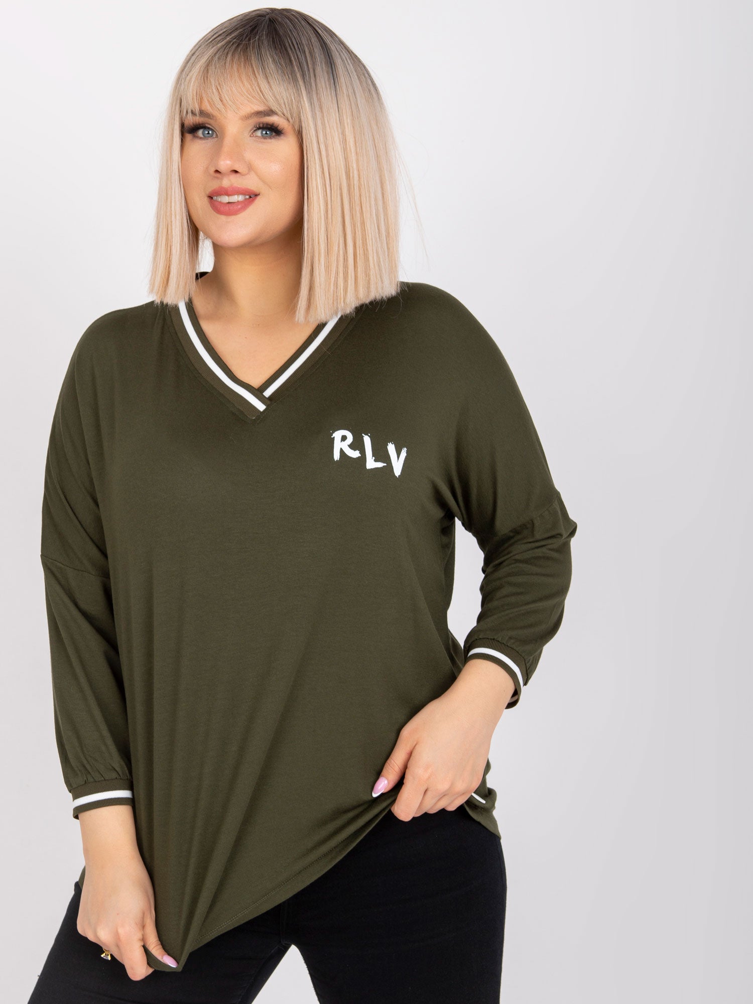 Khaki bluzka plus size z bawełny