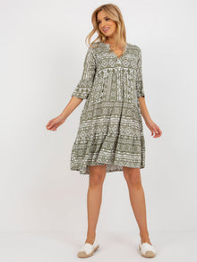 Khaki boho sukienka we wzory z falbaną SUBLEVEL