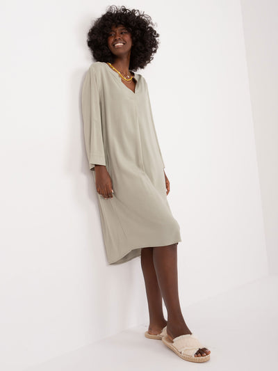 Khaki gładka sukienka koszulowa oversize SUBLEVEL