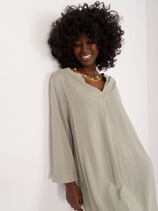 Khaki gładka sukienka koszulowa oversize SUBLEVEL