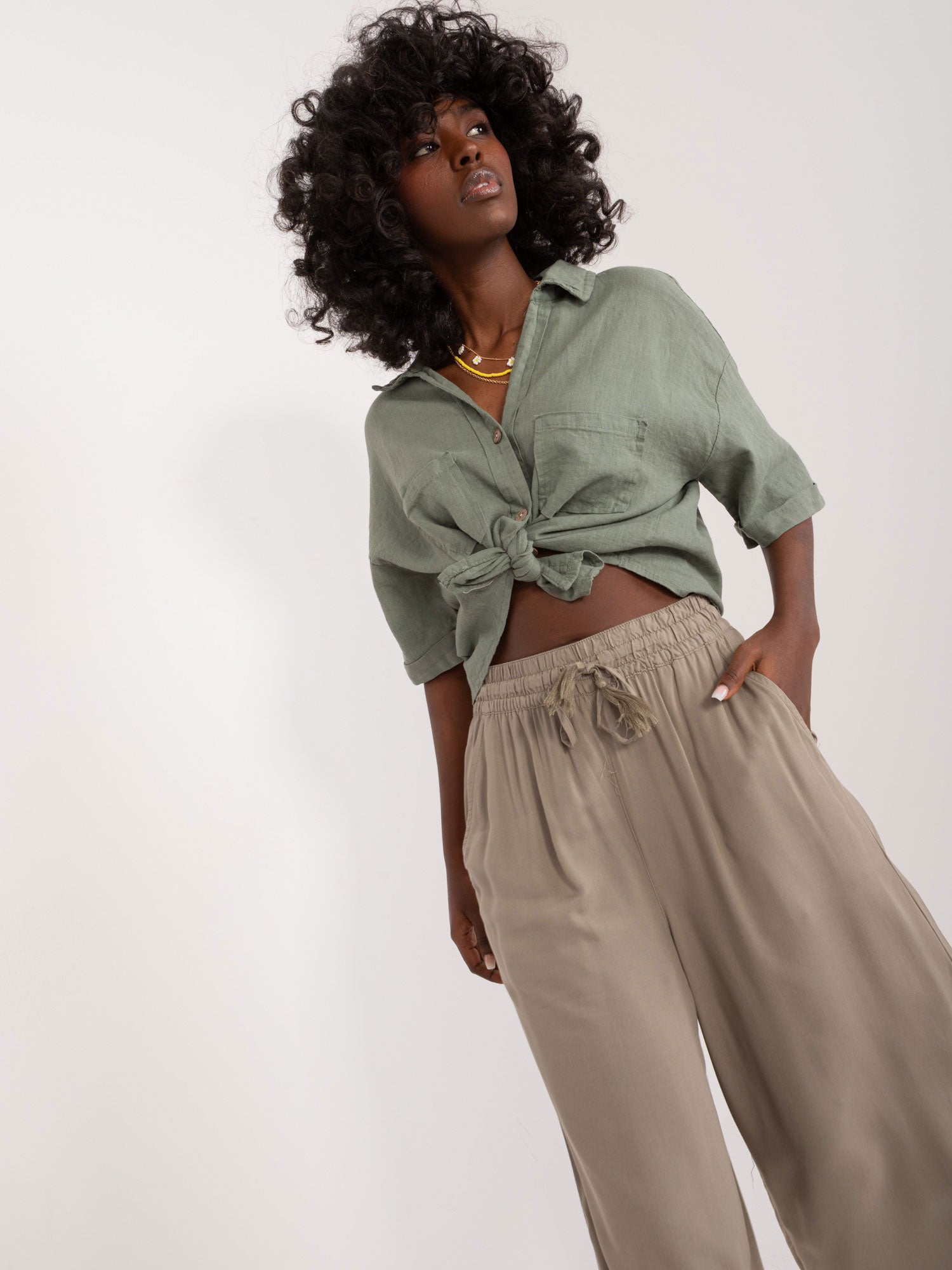 Khaki luźne spodnie wide leg SUBLEVEL