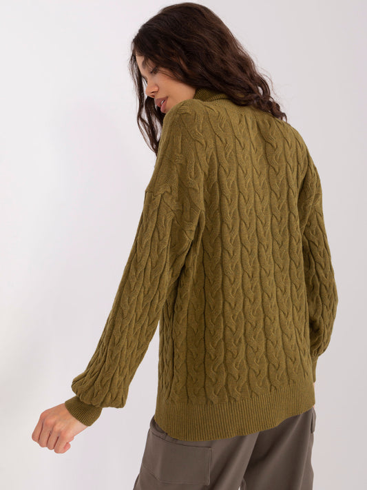 Khaki sweter golf damski ze ściągaczami