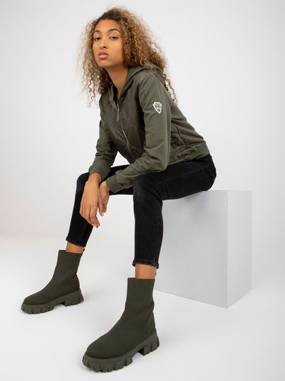 Khaki pikowana bluza bomberka z kapturem RUE PARIS