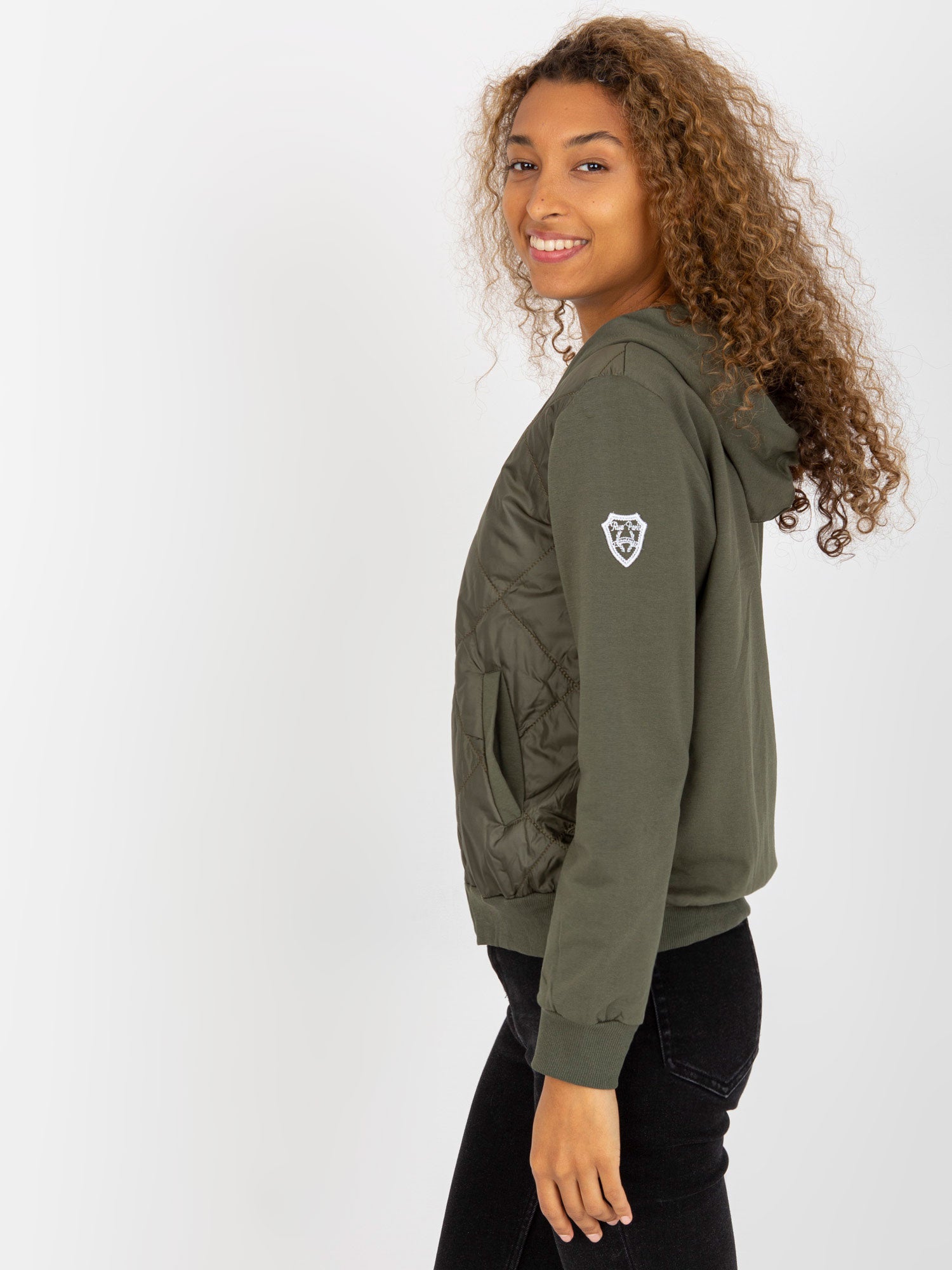 Khaki pikowana bluza bomberka z kapturem RUE PARIS