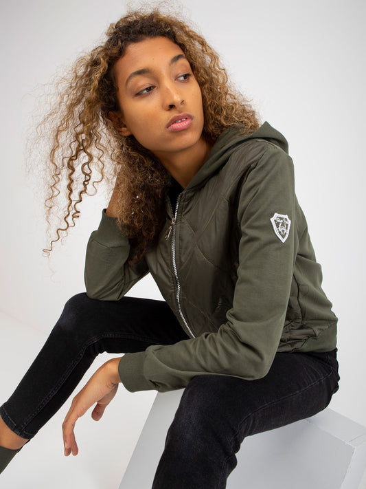 Khaki pikowana bluza bomberka z kapturem RUE PARIS