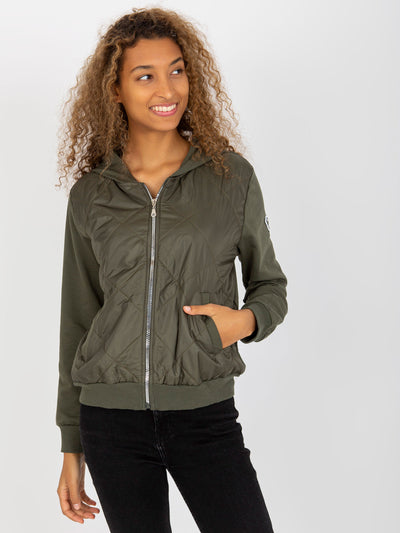 Khaki pikowana bluza bomberka z kapturem RUE PARIS