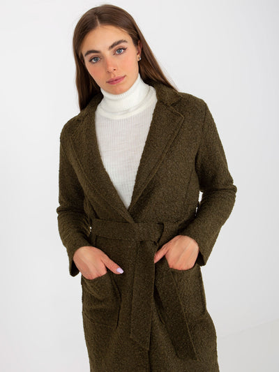 Khaki pluszowy maxi płaszcz z wiązaniem Merve OCH BELLA