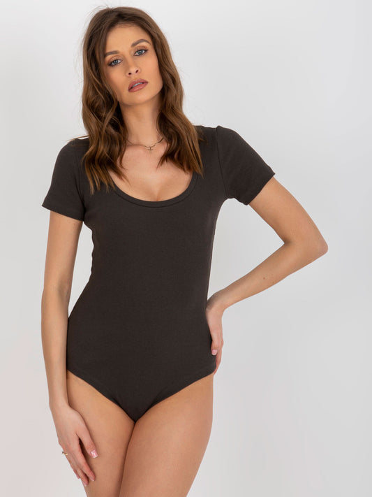 Khaki bawełniane body basic w prążek