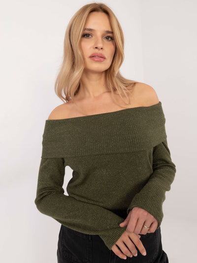 Khaki przylegający sweter hiszpanka z wiskozy