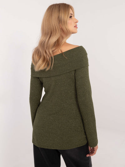 Khaki przylegający sweter hiszpanka z wiskozy