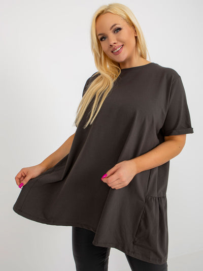 Khaki długa bluzka plus size basic z falbaną