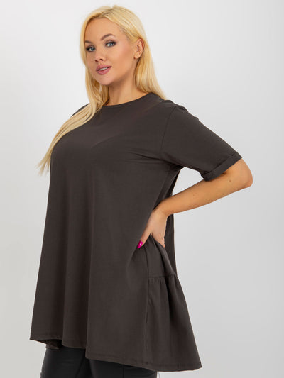 Khaki długa bluzka plus size basic z falbaną