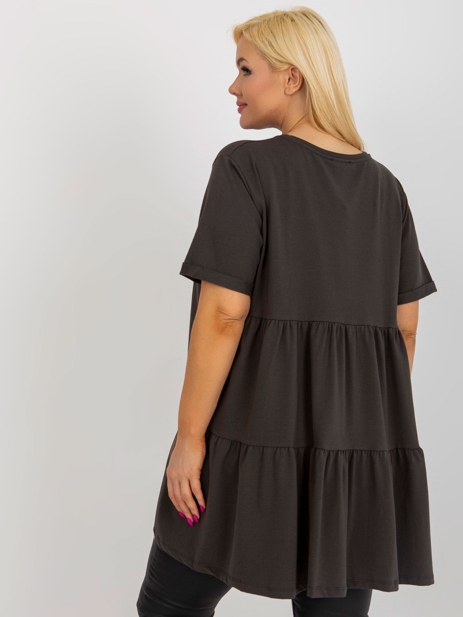 Khaki długa bluzka plus size basic z falbaną