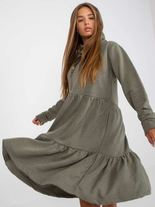 Khaki rozkloszowana sukienka dresowa z falbaną FRESH MADE