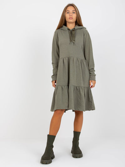 Khaki rozkloszowana sukienka dresowa z falbaną FRESH MADE