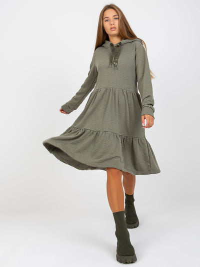 Khaki rozkloszowana sukienka dresowa z falbaną FRESH MADE