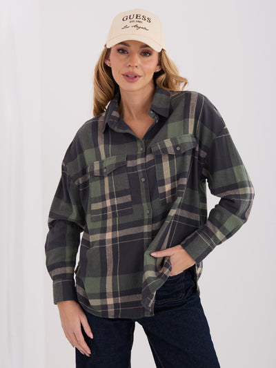 STITCH & SOUL Khaki bawełniana koszula w kratę