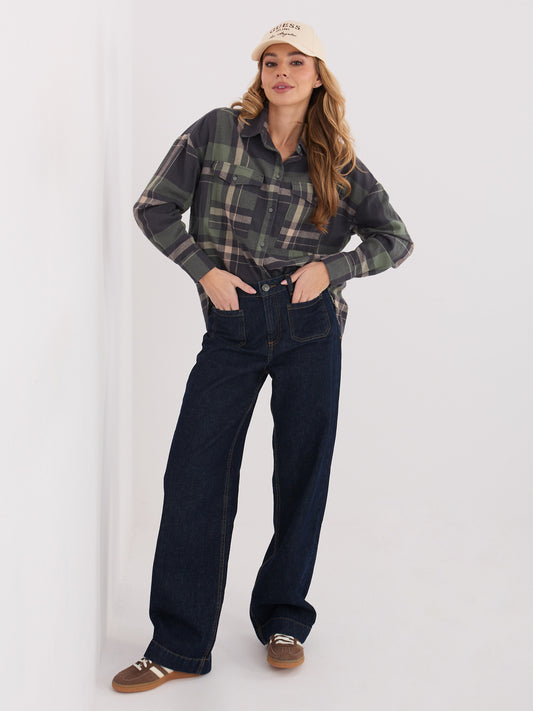 STITCH & SOUL Khaki bawełniana koszula w kratę