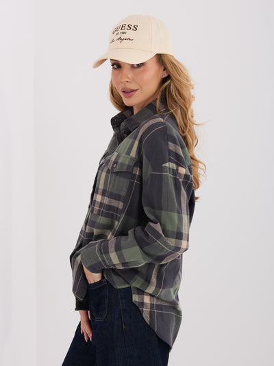 STITCH & SOUL Khaki bawełniana koszula w kratę