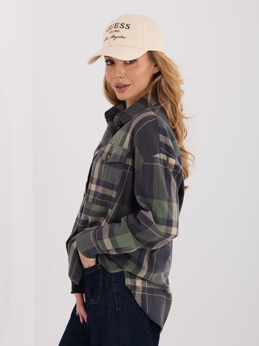 STITCH & SOUL Khaki bawełniana koszula w kratę