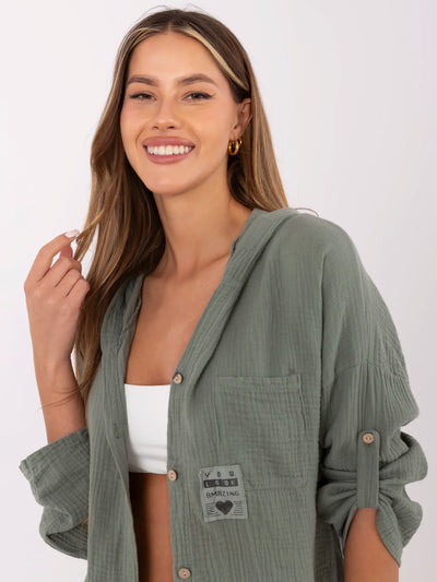 Khaki muślinowa koszula z kapturem
