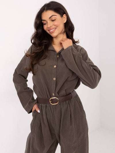 Khaki sztruksowa koszula z długim rękawem