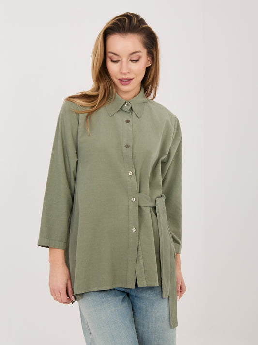 RUE PARIS Khaki asymetryczna koszula z sztruksu