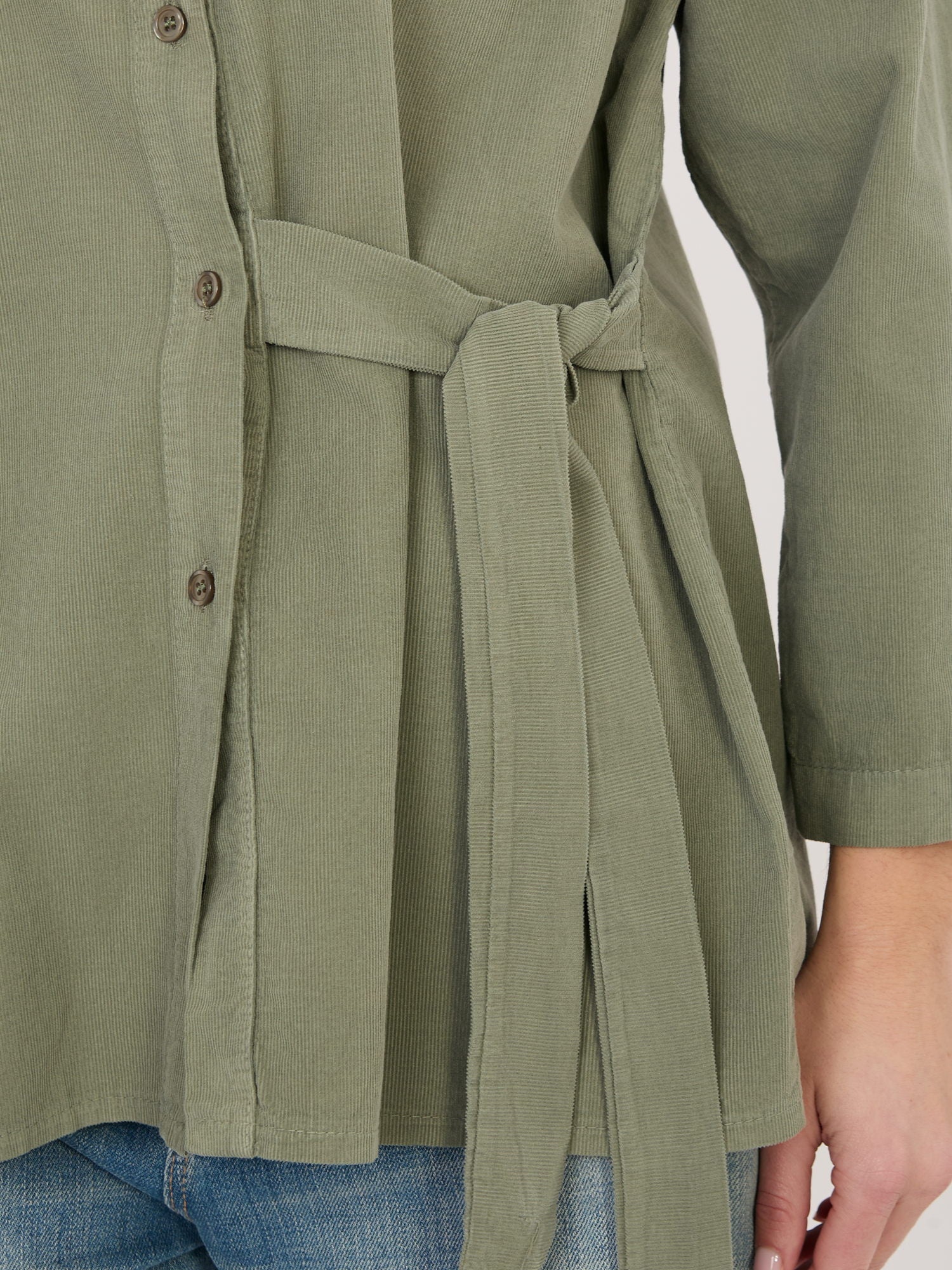 RUE PARIS Khaki asymetryczna koszula z sztruksu