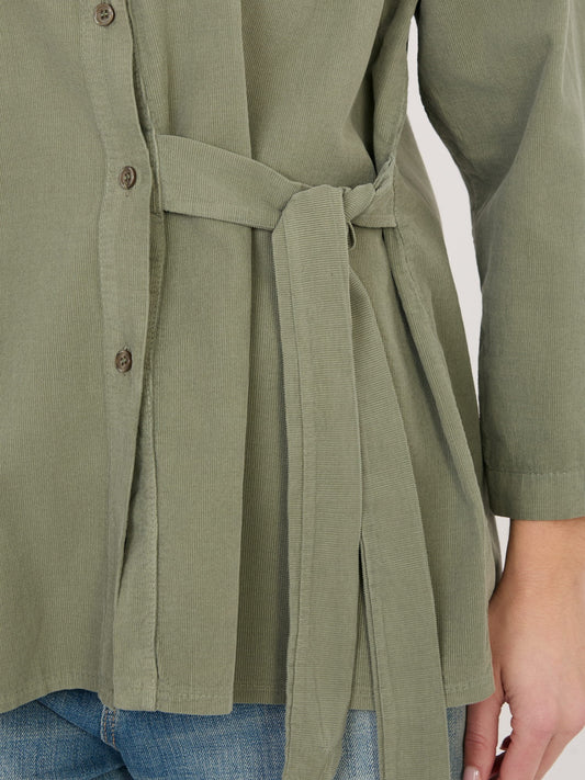 RUE PARIS Khaki asymetryczna koszula z sztruksu