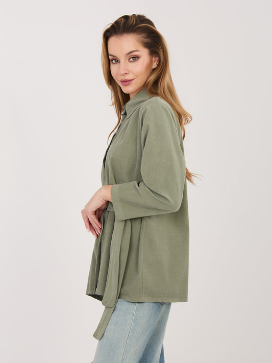 RUE PARIS Khaki asymetryczna koszula z sztruksu