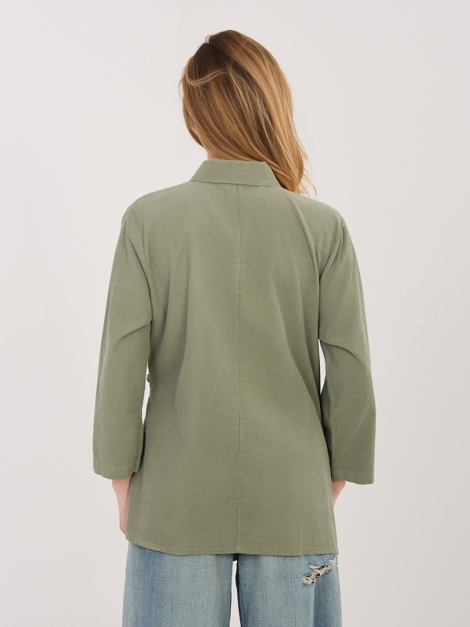 RUE PARIS Khaki asymetryczna koszula z sztruksu