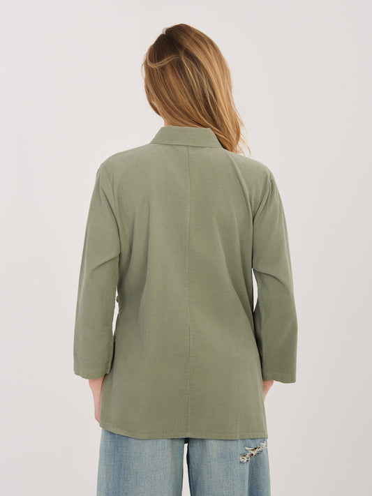 RUE PARIS Khaki asymetryczna koszula z sztruksu