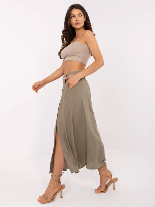 FRESH MADE Khaki trapezowa spódnica z kieszeniami