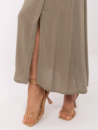 FRESH MADE Khaki trapezowa spódnica z kieszeniami