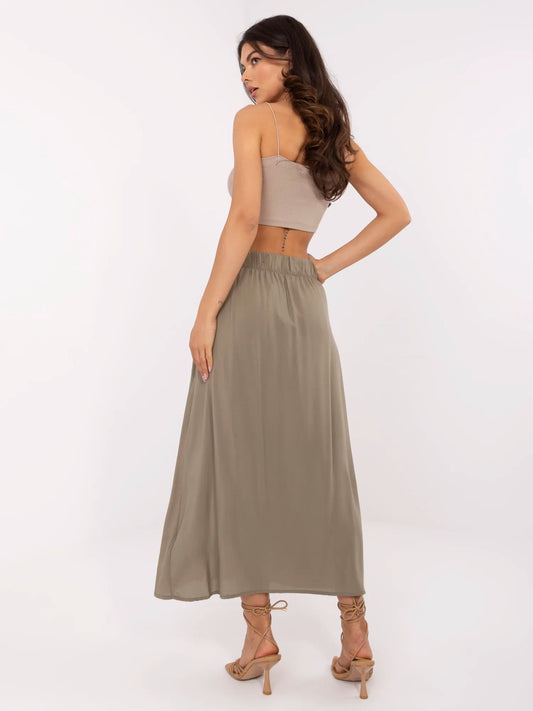 FRESH MADE Khaki trapezowa spódnica z kieszeniami