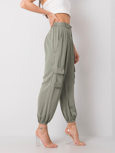 OCH BELLA Khaki spodnie damskie z kieszeniami