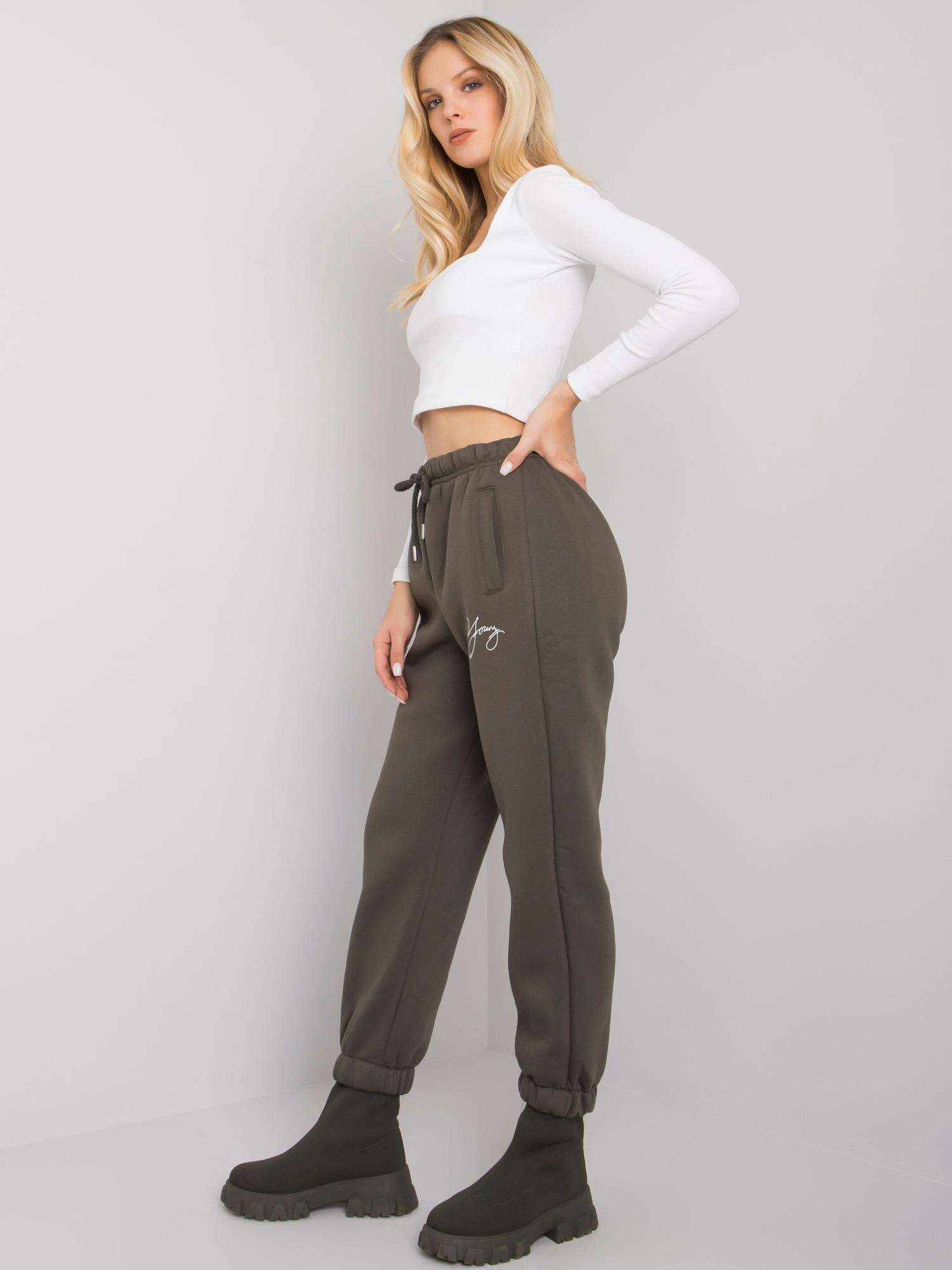 Khaki damskie spodnie dresowe